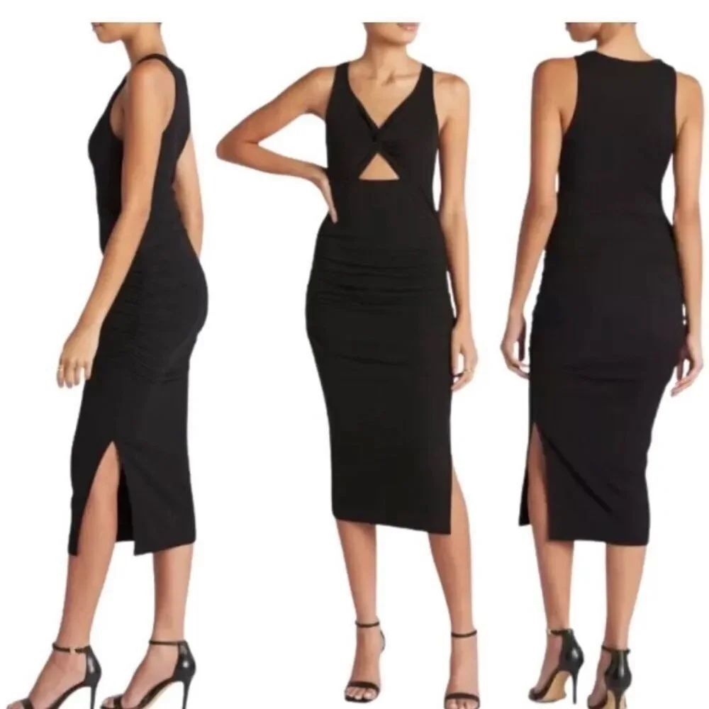 MICHAEL STARS Guilia Dress Size M Ultra Rib NWT Black Bodycon Midi